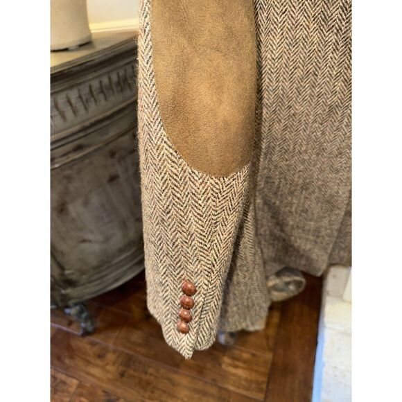 Vintage POLO Ralph Lauren Men’s Tweed Wool Jacket Suede Patch Throat Latch 42 44 - Picture 9 of 16